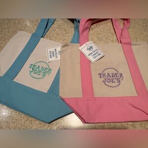 Trader Joe's Mini Tote Bags - Pastel Blue and Pink Set of Two
